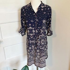 Pretty Navy Blue & Pink Floral Pinkyotto Anthropologie Dress